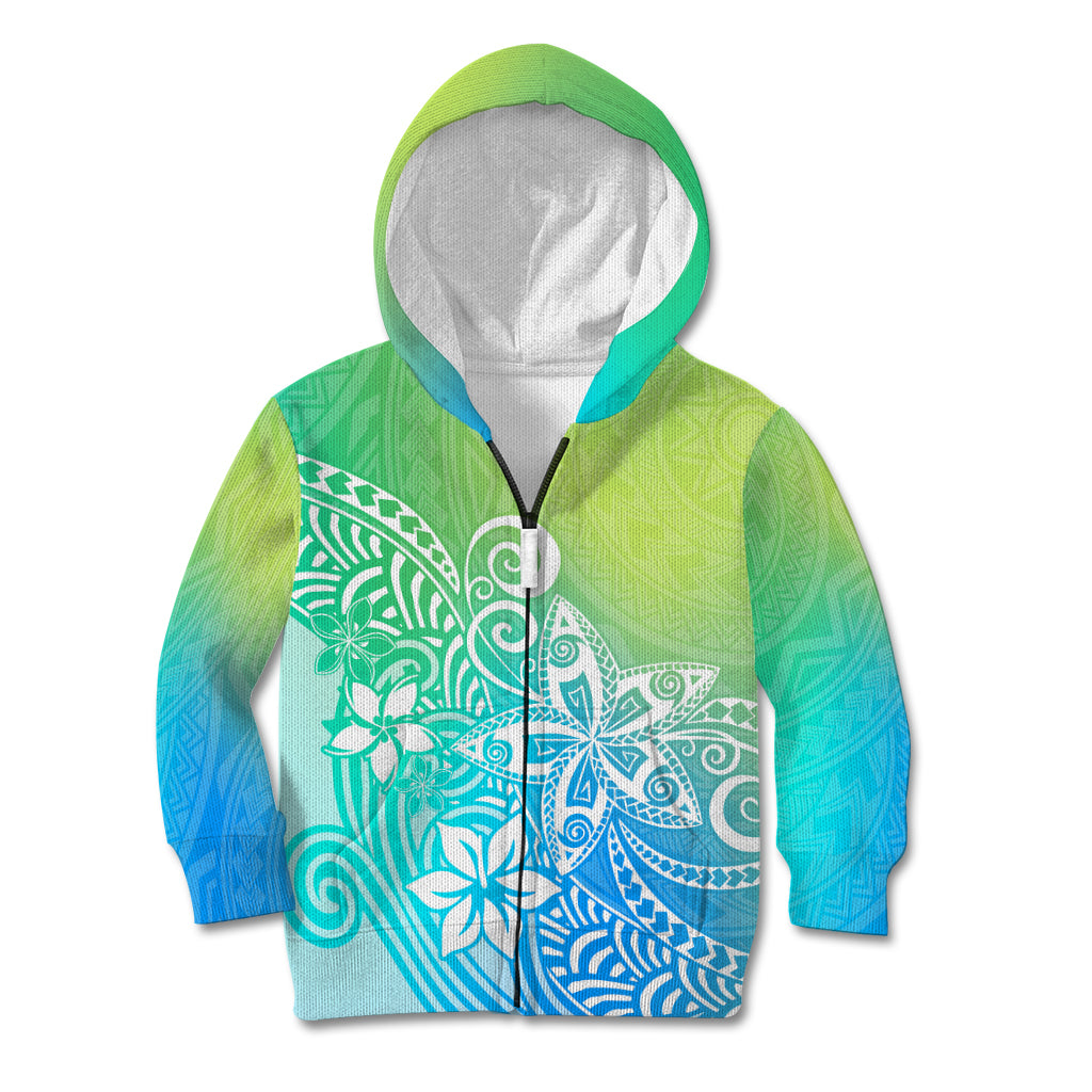 Polynesia Kid Hoodie Plumeria Blue Gradient Curves - Wonder Print Shop