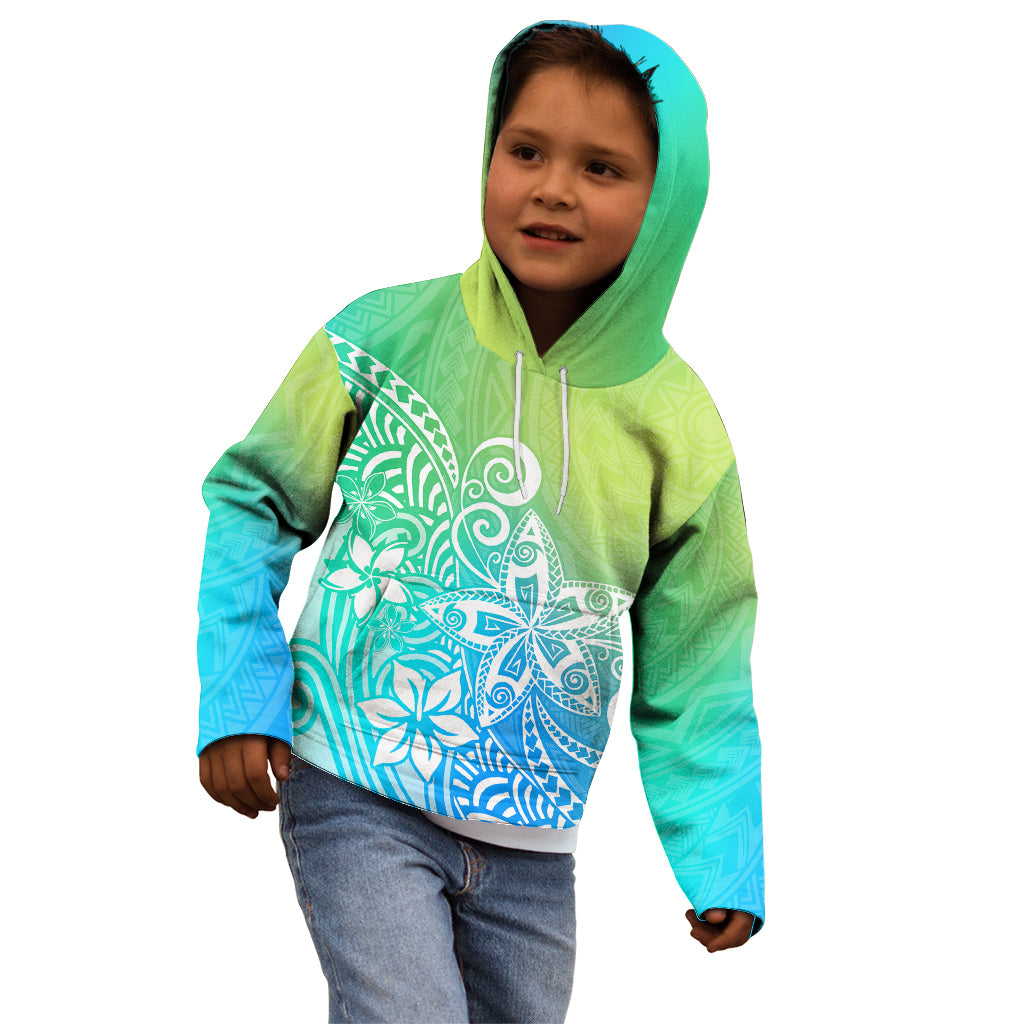 Polynesia Kid Hoodie Plumeria Blue Gradient Curves - Wonder Print Shop