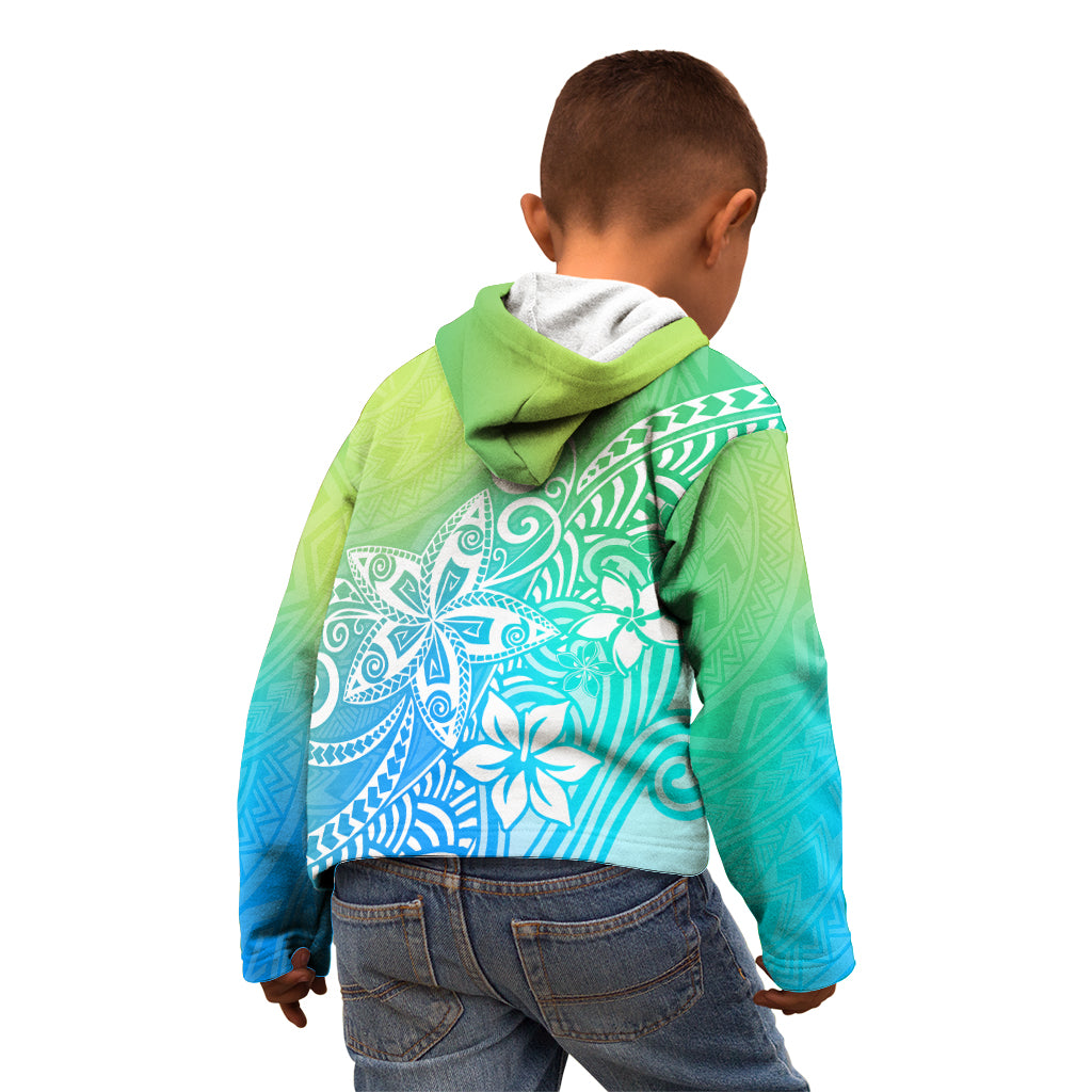 Polynesia Kid Hoodie Plumeria Blue Gradient Curves - Wonder Print Shop