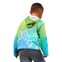 Polynesia Kid Hoodie Plumeria Blue Gradient Curves - Wonder Print Shop