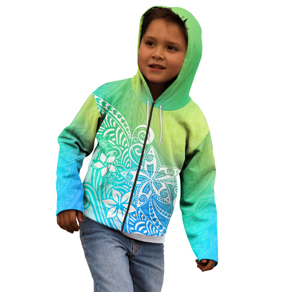 Polynesia Kid Hoodie Plumeria Blue Gradient Curves - Wonder Print Shop