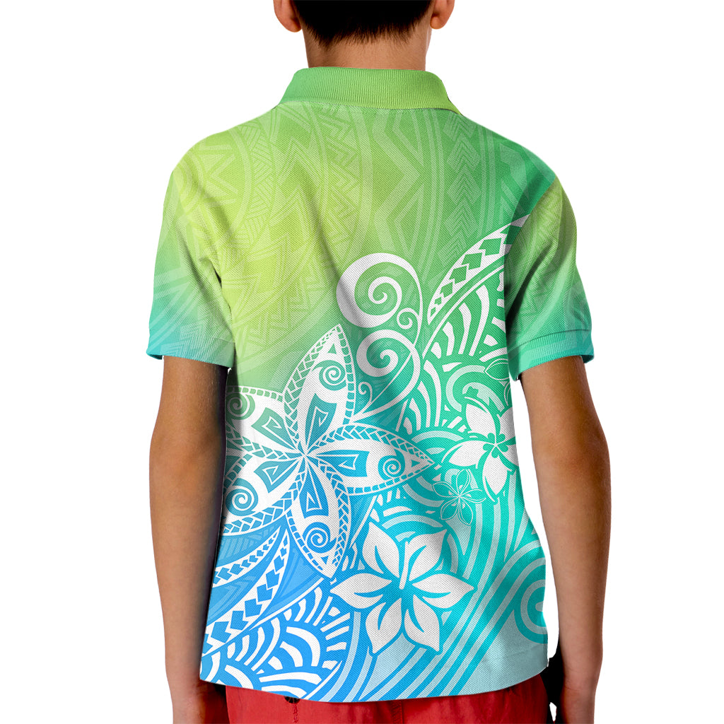 Polynesia Kid Polo Shirt Plumeria Blue Gradient Curves - Wonder Print Shop