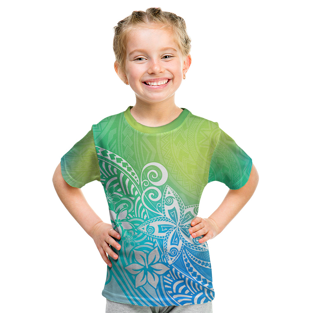 Polynesia Kid T Shirt Plumeria Blue Gradient Curves - Wonder Print Shop