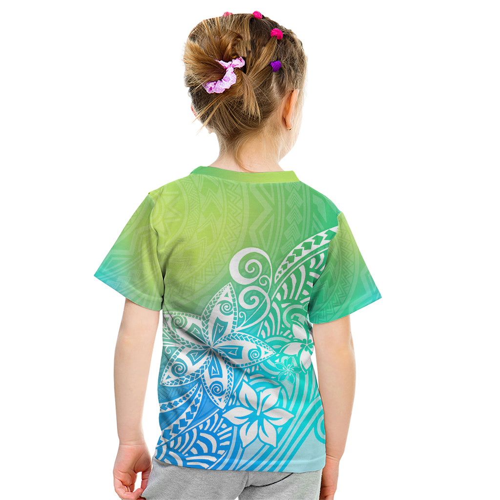 Polynesia Kid T Shirt Plumeria Blue Gradient Curves - Wonder Print Shop
