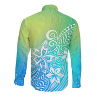 Polynesia Long Sleeve Button Shirt Plumeria Blue Gradient Curves - Wonder Print Shop