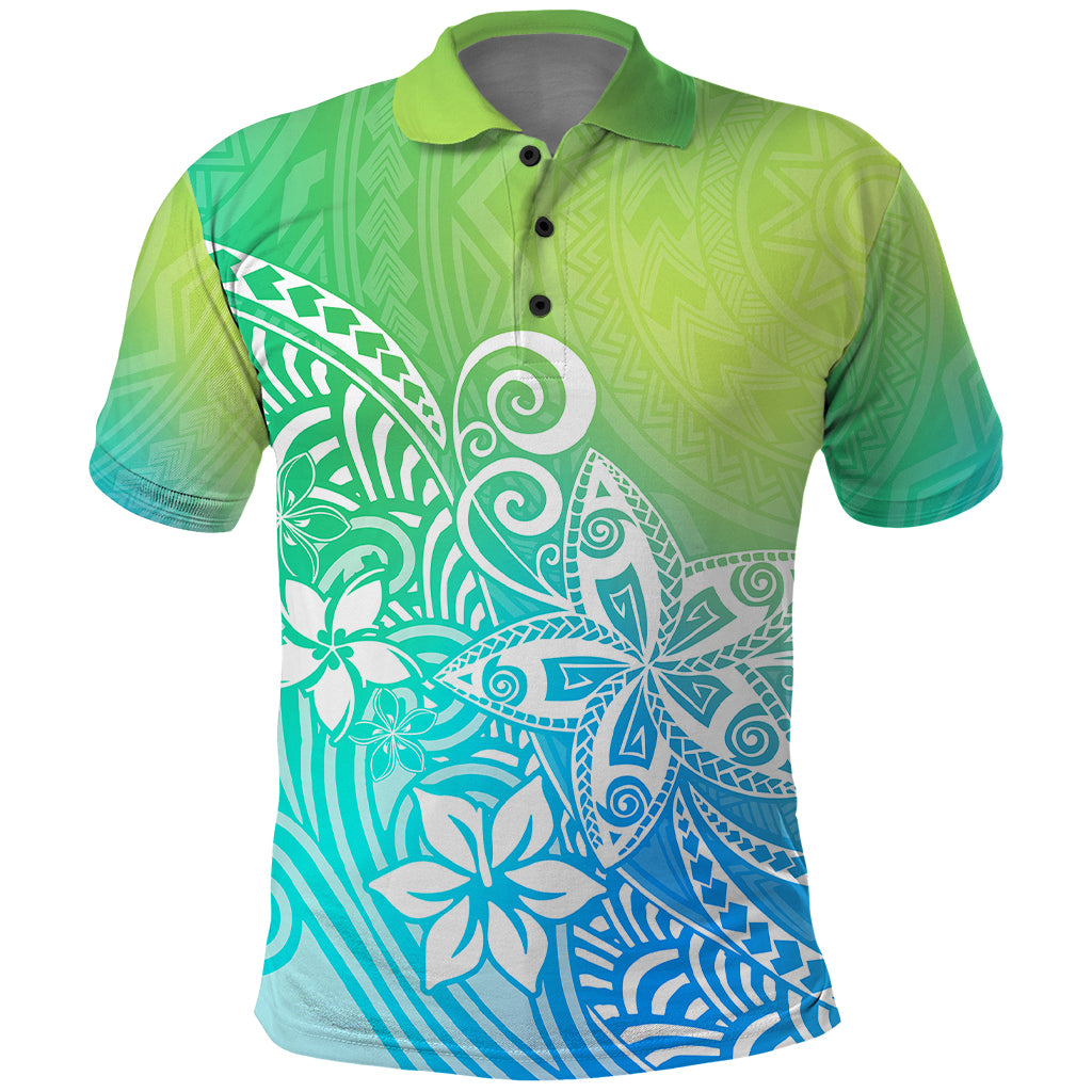 Polynesia Polo Shirt Plumeria Blue Gradient Curves - Wonder Print Shop