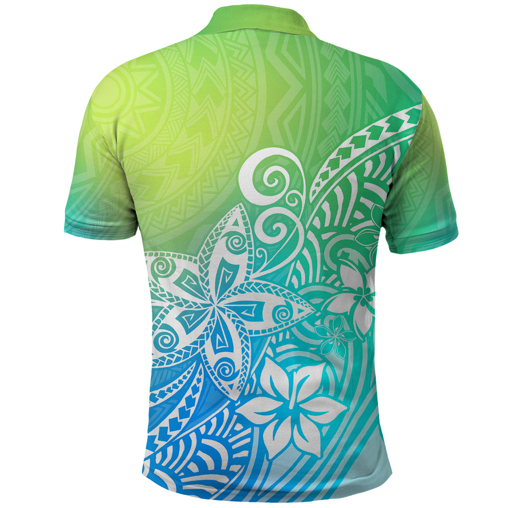 Polynesia Polo Shirt Plumeria Blue Gradient Curves - Wonder Print Shop