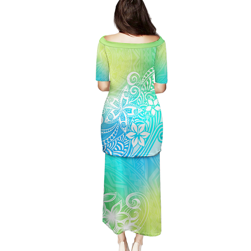 Polynesia Puletasi Plumeria Blue Gradient Curves - Wonder Print Shop