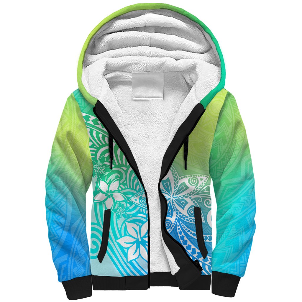 Polynesia Sherpa Hoodie Plumeria Blue Gradient Curves - Wonder Print Shop