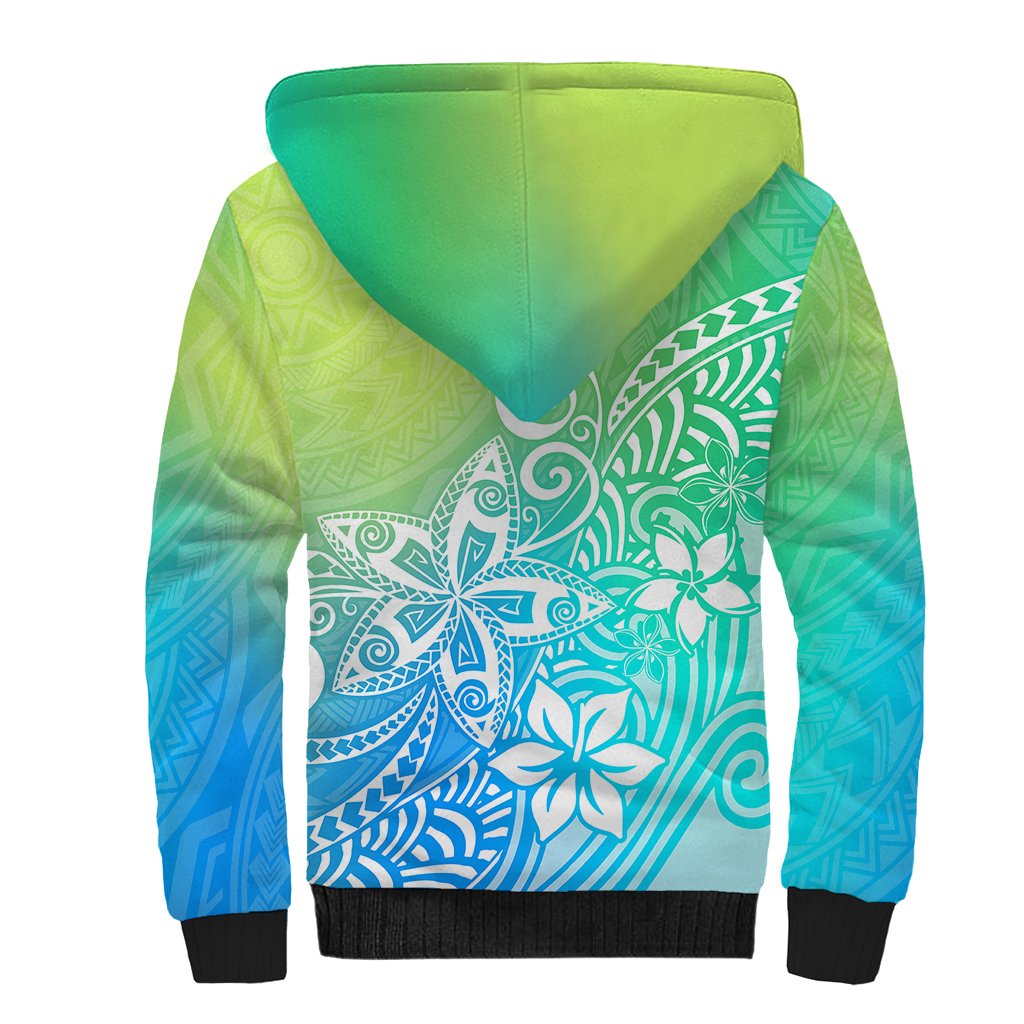 Polynesia Sherpa Hoodie Plumeria Blue Gradient Curves - Wonder Print Shop