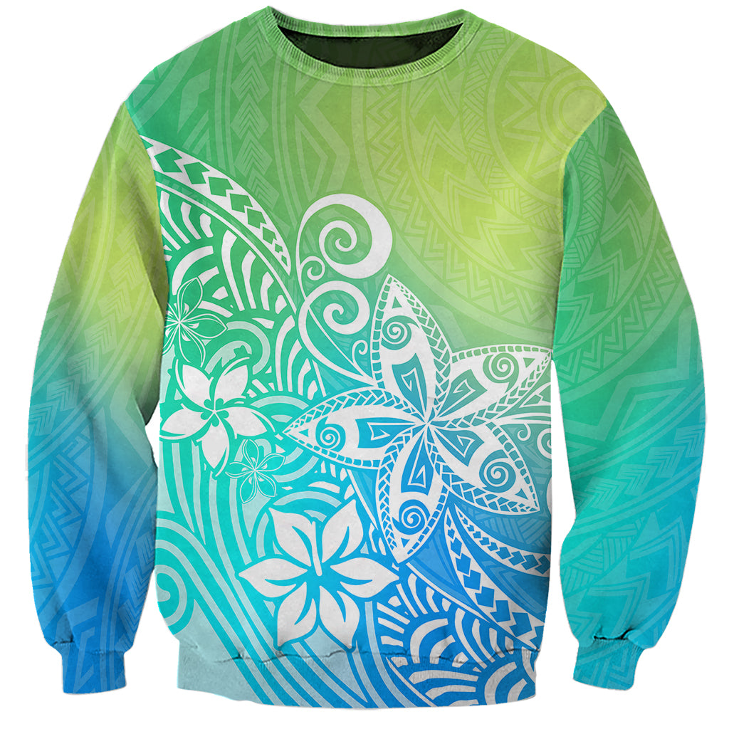 Polynesia Sweatshirt Plumeria Blue Gradient Curves - Wonder Print Shop