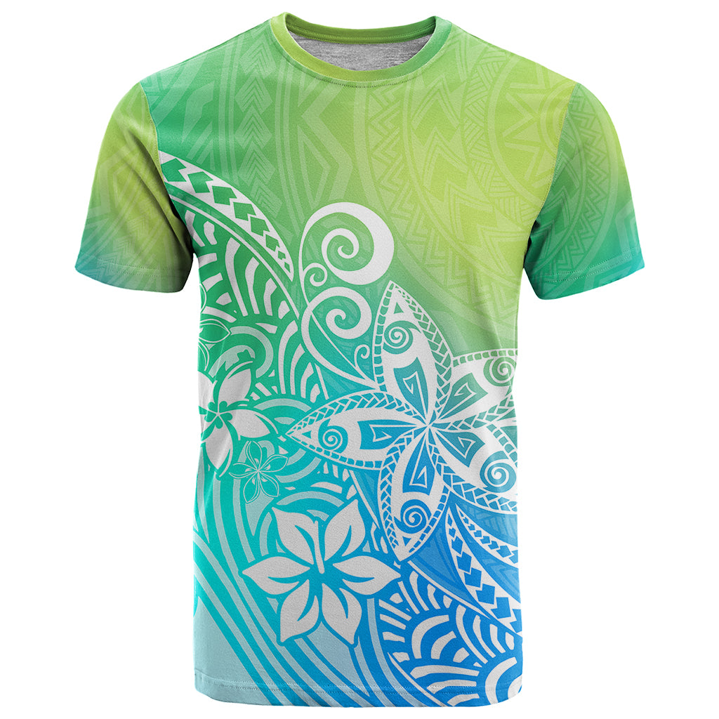 Polynesia T Shirt Plumeria Blue Gradient Curves - Wonder Print Shop