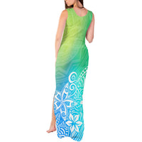 Polynesia Tank Maxi Dress Plumeria Blue Gradient Curves - Wonder Print Shop