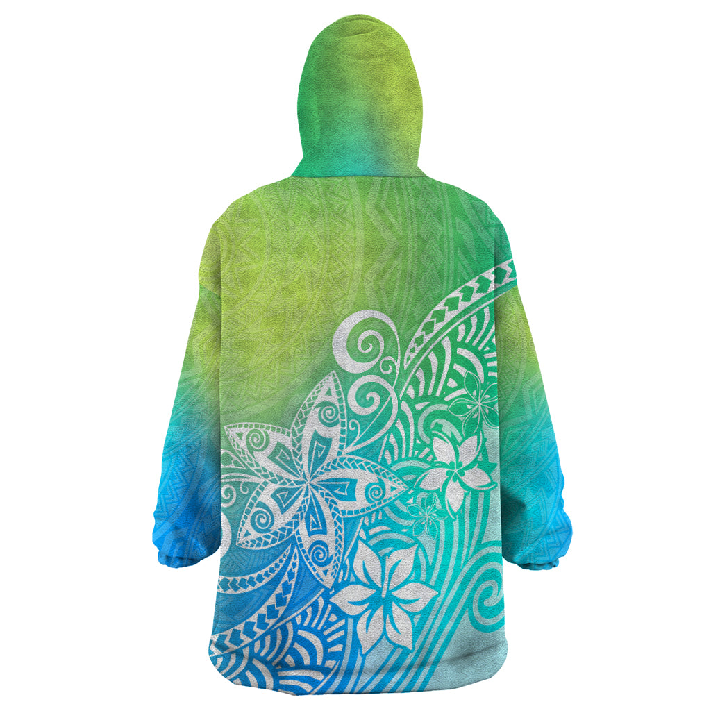 Polynesia Wearable Blanket Hoodie Plumeria Blue Gradient Curves - Wonder Print Shop