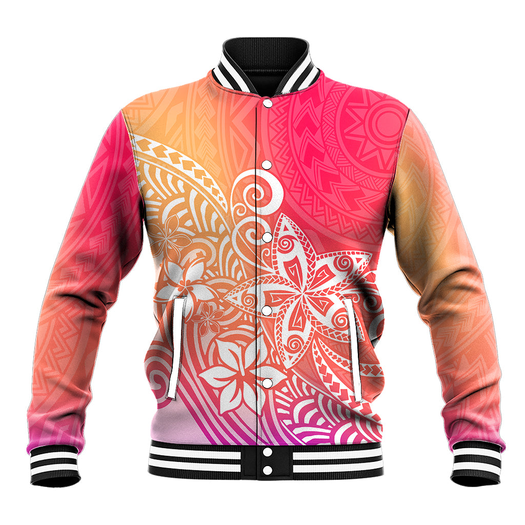 Polynesia Baseball Jacket Plumeria Pink Gradient Curves LT7 - Wonder Print Shop