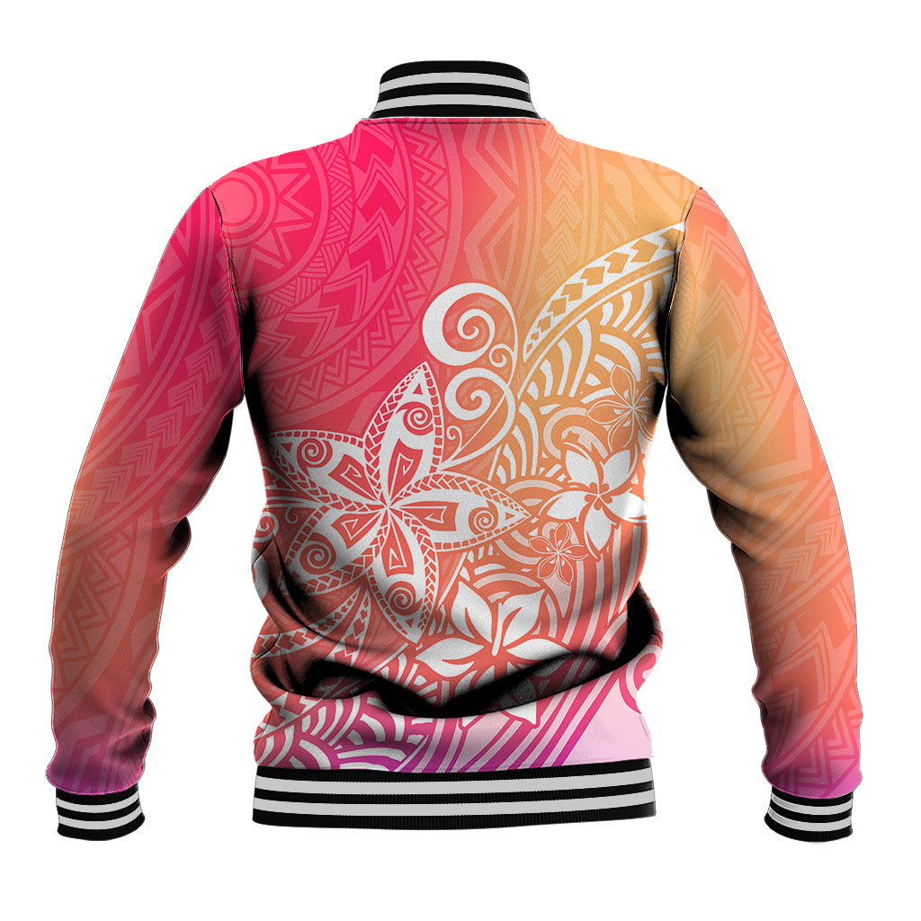 Polynesia Baseball Jacket Plumeria Pink Gradient Curves LT7 - Wonder Print Shop