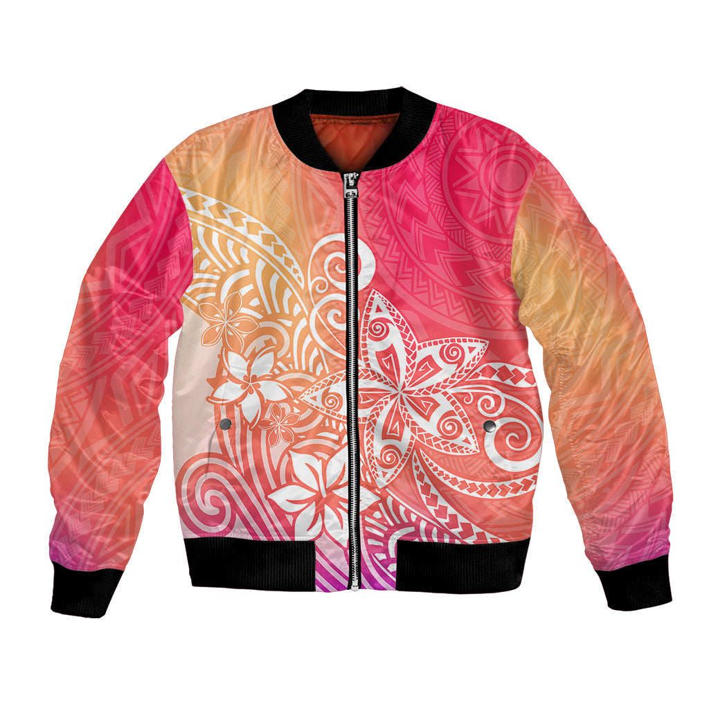 Polynesia Bomber Jacket Plumeria Pink Gradient Curves LT7 - Wonder Print Shop