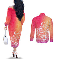 polynesia-couples-matching-off-the-shoulder-long-sleeve-dress-and-long-sleeve-button-shirts-plumeria-pink-gradient-curves