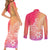 Polynesia Couples Matching Short Sleeve Bodycon Dress and Long Sleeve Button Shirts Plumeria Pink Gradient Curves LT7 - Wonder Print Shop