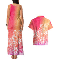 Polynesia Couples Matching Tank Maxi Dress and Hawaiian Shirt Plumeria Pink Gradient Curves LT7 - Wonder Print Shop