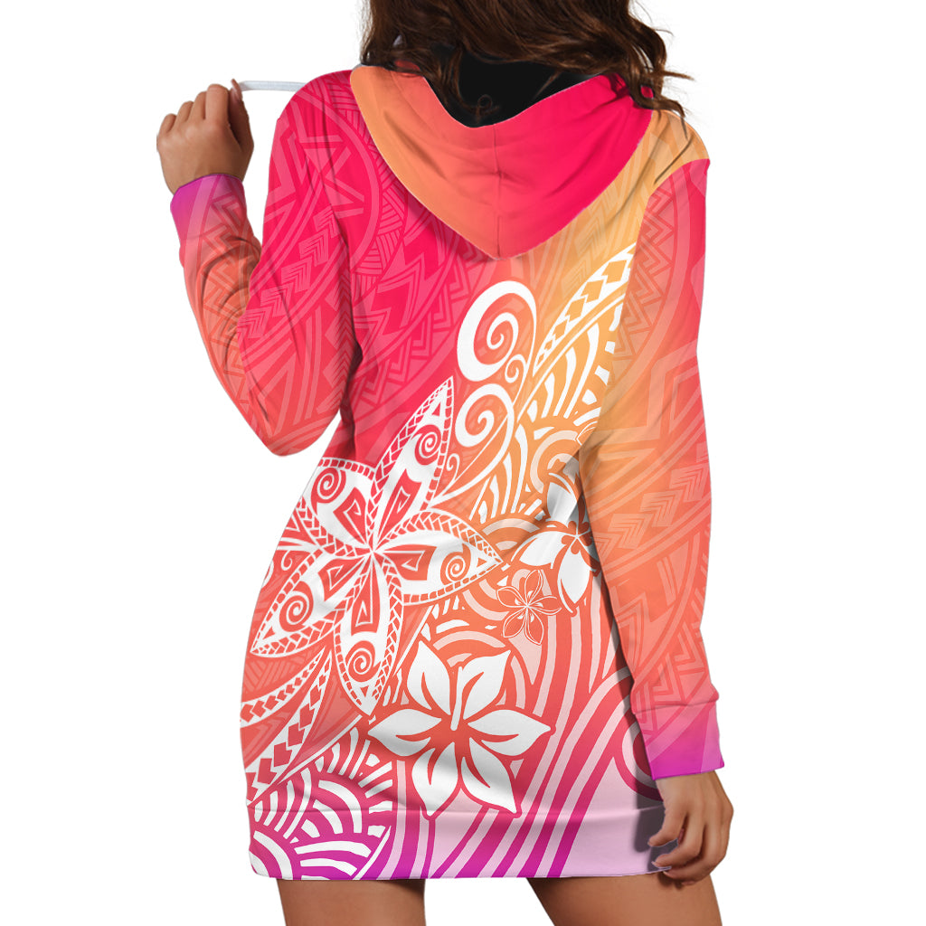 Polynesia Hoodie Dress Plumeria Pink Gradient Curves - Wonder Print Shop