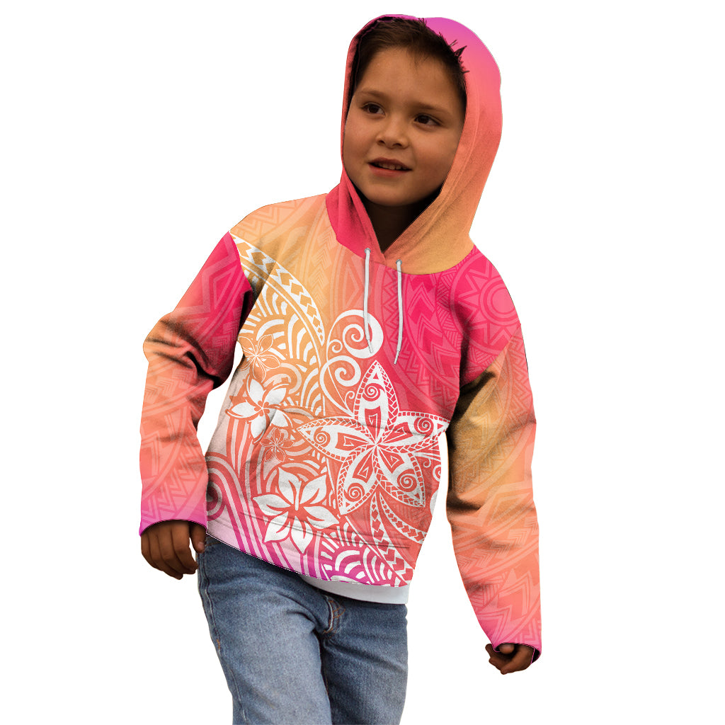 Polynesia Kid Hoodie Plumeria Pink Gradient Curves - Wonder Print Shop
