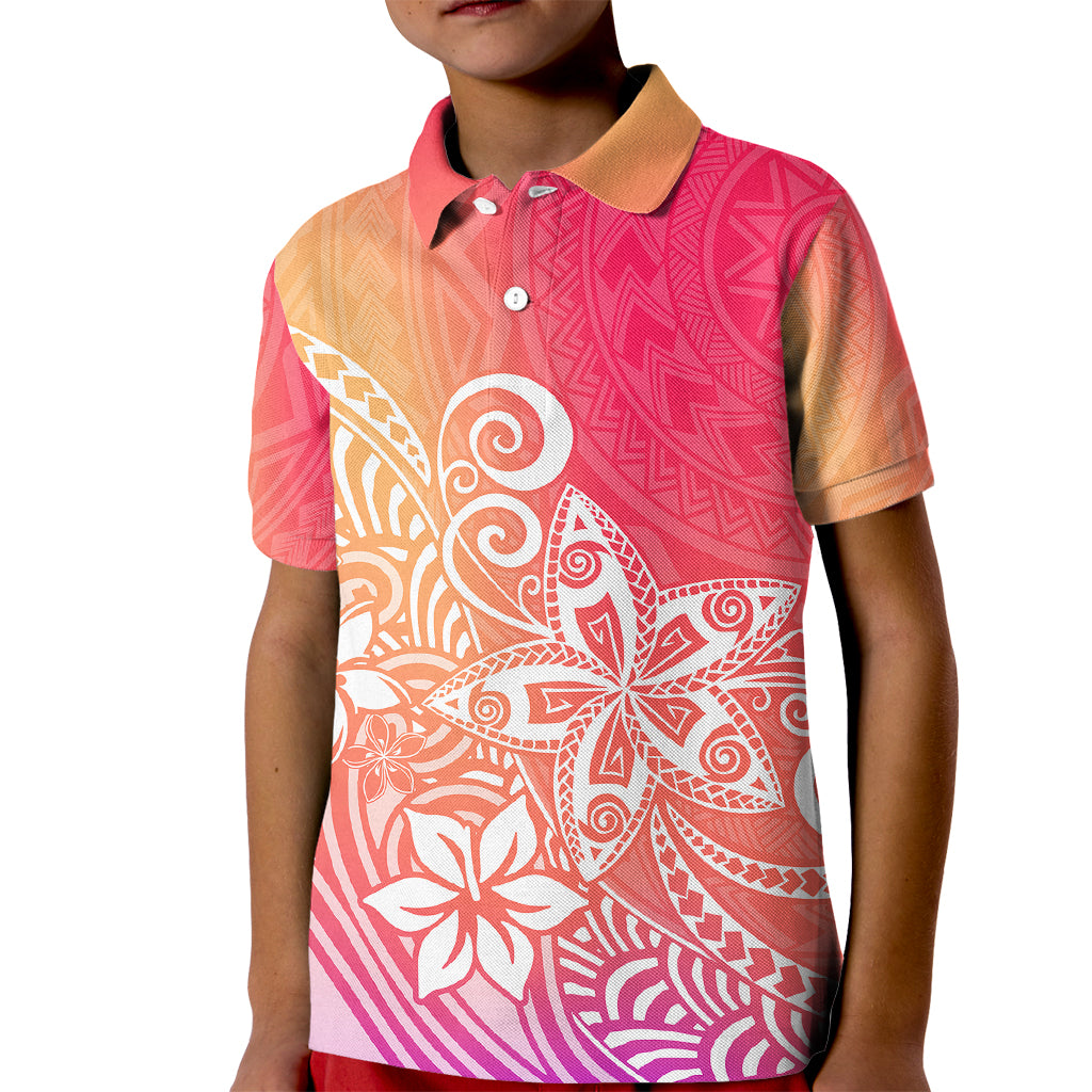 Polynesia Kid Polo Shirt Plumeria Pink Gradient Curves - Wonder Print Shop