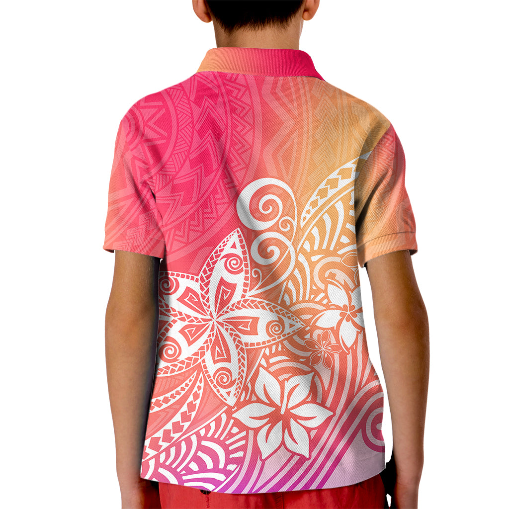 Polynesia Kid Polo Shirt Plumeria Pink Gradient Curves - Wonder Print Shop