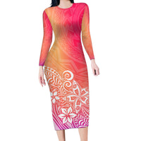 Polynesia Long Sleeve Bodycon Dress Plumeria Pink Gradient Curves - Wonder Print Shop