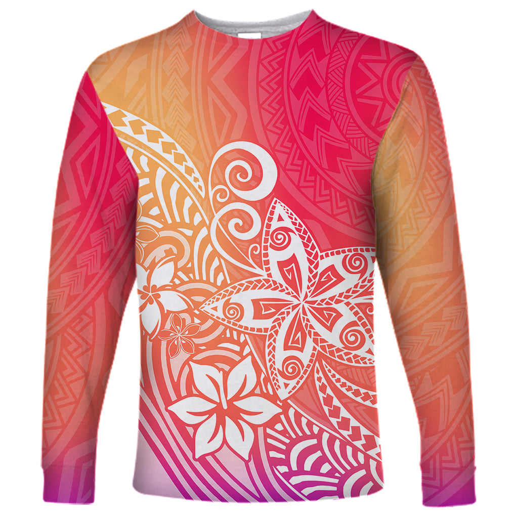 Polynesia Long Sleeve Shirt Plumeria Pink Gradient Curves - Wonder Print Shop