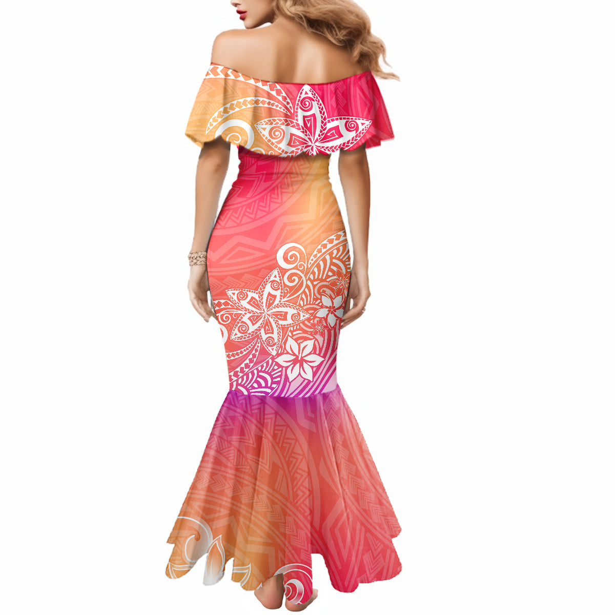 Polynesia Mermaid Dress Plumeria Pink Gradient Curves - Wonder Print Shop