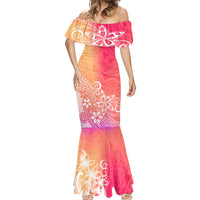 Polynesia Mermaid Dress Plumeria Pink Gradient Curves - Wonder Print Shop