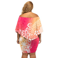 Polynesia Off Shoulder Short Dress Plumeria Pink Gradient Curves - Wonder Print Shop
