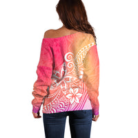 Polynesia Off Shoulder Sweater Plumeria Pink Gradient Curves - Wonder Print Shop