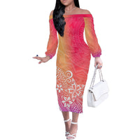 Polynesia Off The Shoulder Long Sleeve Dress Plumeria Pink Gradient Curves - Wonder Print Shop
