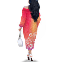 Polynesia Off The Shoulder Long Sleeve Dress Plumeria Pink Gradient Curves - Wonder Print Shop