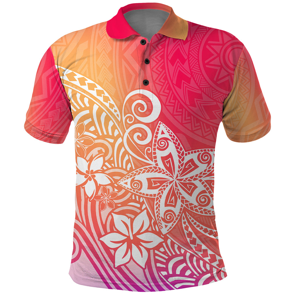Polynesia Polo Shirt Plumeria Pink Gradient Curves - Wonder Print Shop