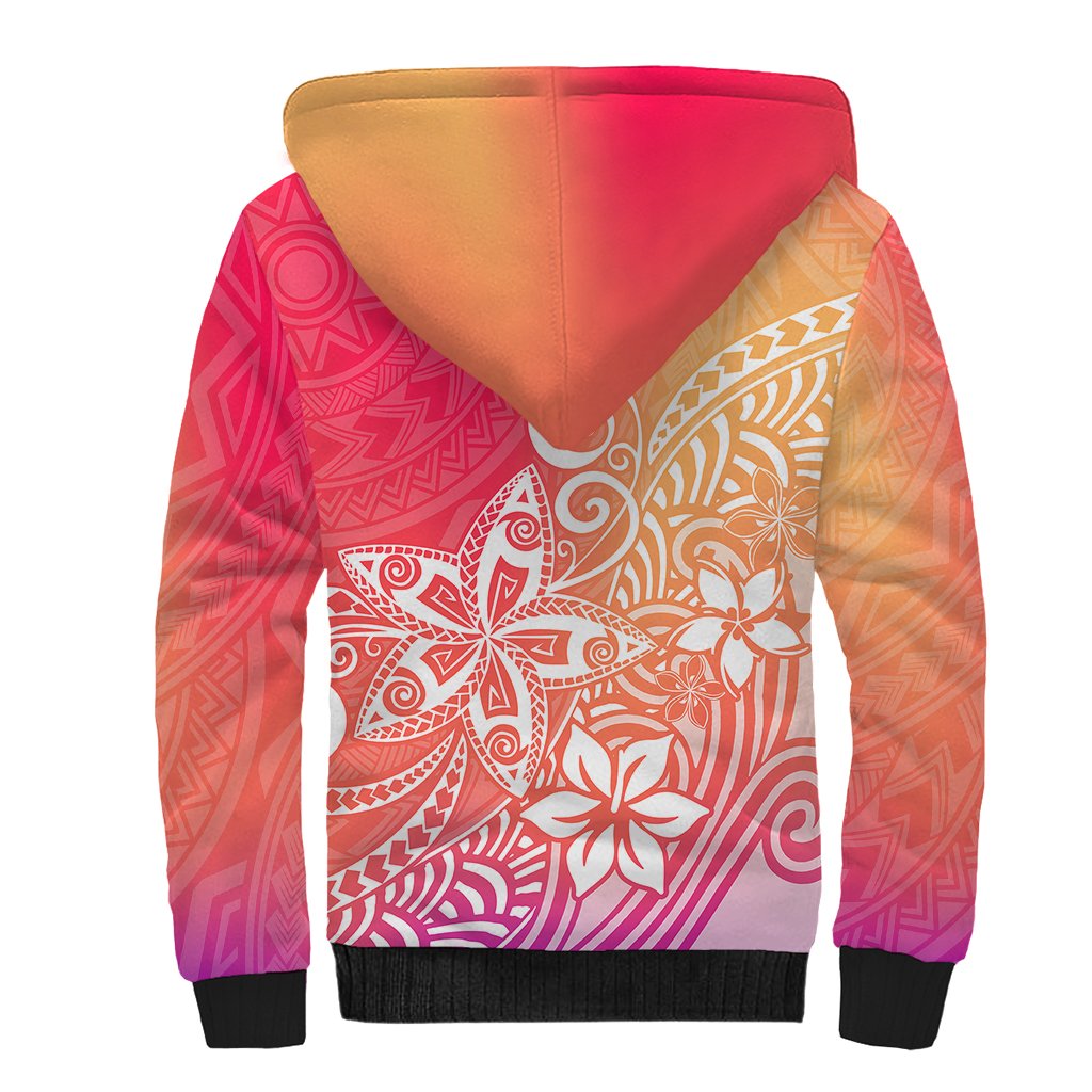 Polynesia Sherpa Hoodie Plumeria Pink Gradient Curves - Wonder Print Shop