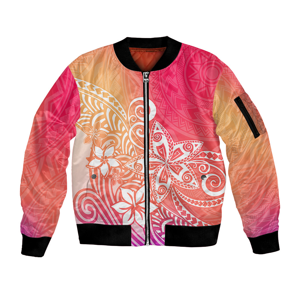 Polynesia Sleeve Zip Bomber Jacket Plumeria Pink Gradient Curves - Wonder Print Shop