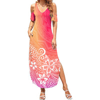 Polynesia Summer Maxi Dress Plumeria Pink Gradient Curves - Wonder Print Shop