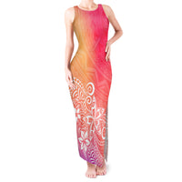 Polynesia Tank Maxi Dress Plumeria Pink Gradient Curves - Wonder Print Shop