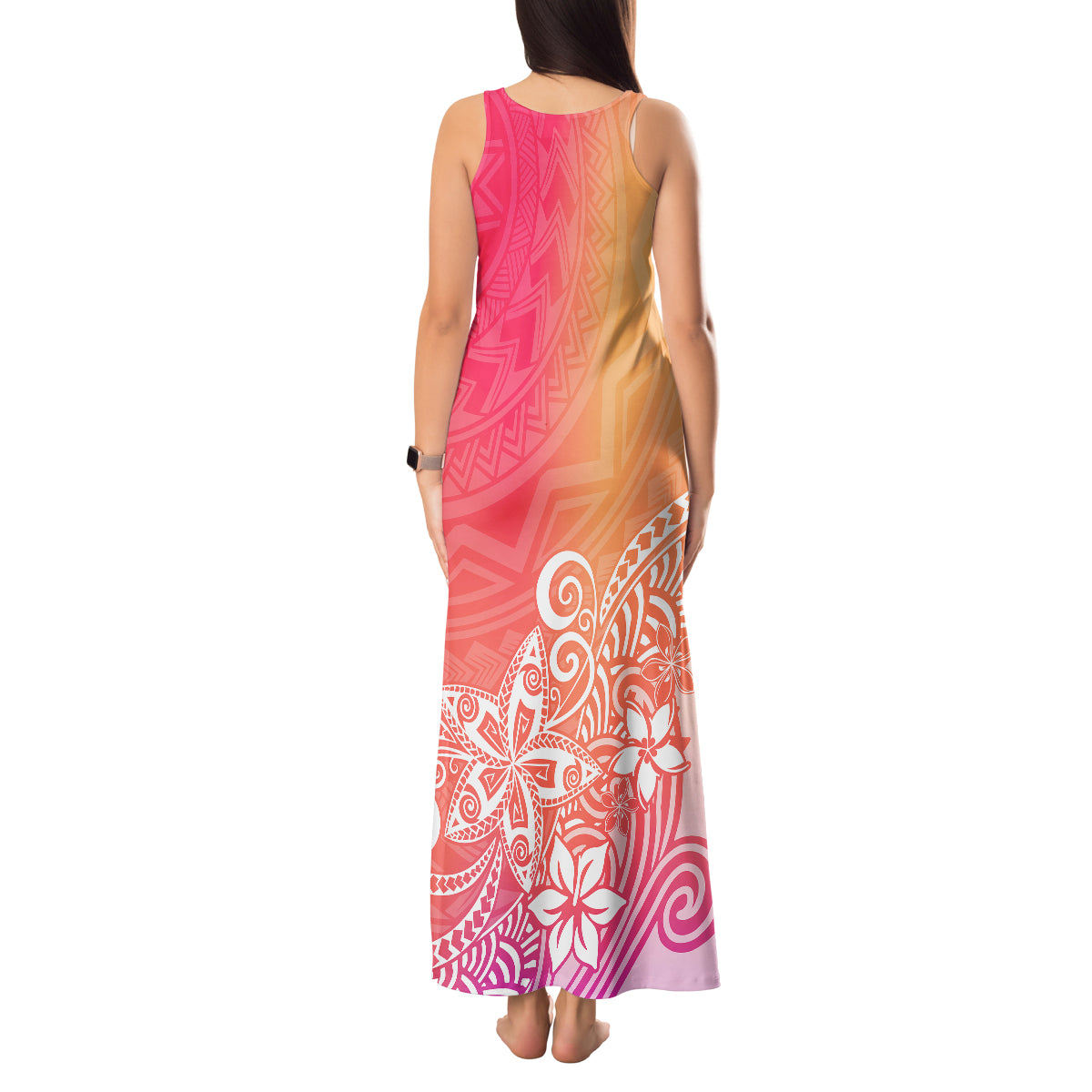 Polynesia Tank Maxi Dress Plumeria Pink Gradient Curves - Wonder Print Shop