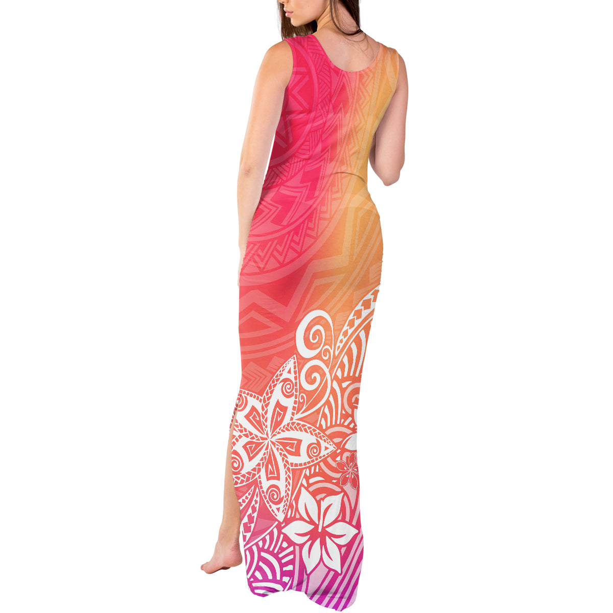 Polynesia Tank Maxi Dress Plumeria Pink Gradient Curves - Wonder Print Shop