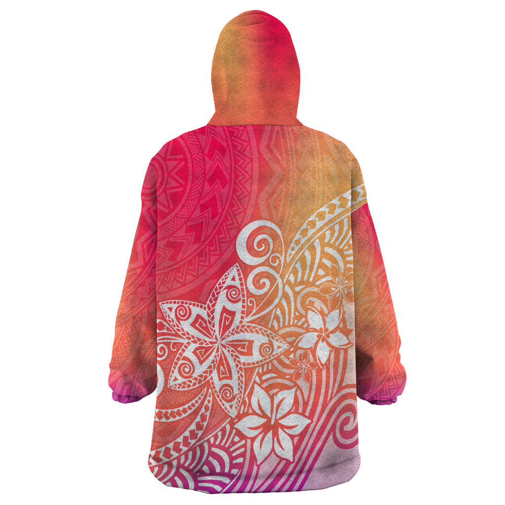 Polynesia Wearable Blanket Hoodie Plumeria Pink Gradient Curves - Wonder Print Shop
