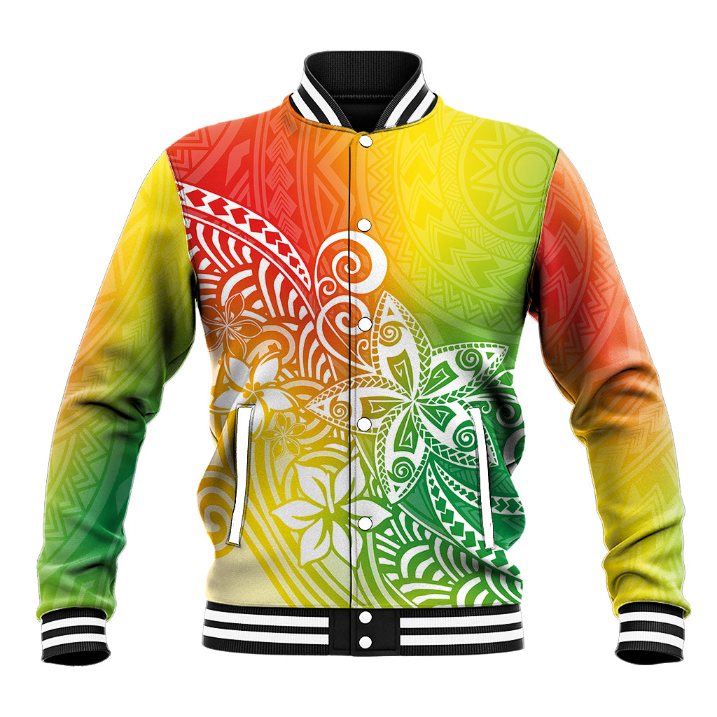 Polynesia Baseball Jacket Plumeria Reggae Curves LT7 - Wonder Print Shop