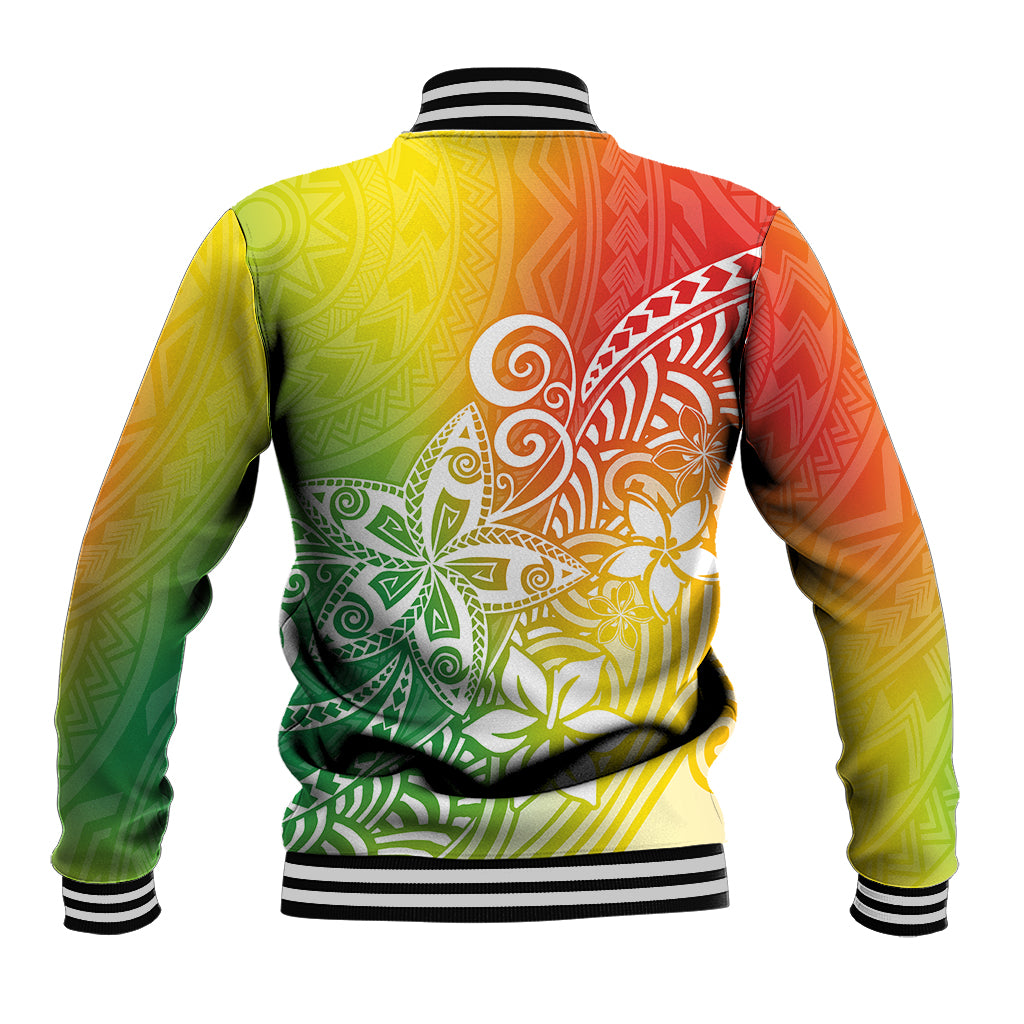 Polynesia Baseball Jacket Plumeria Reggae Curves LT7 - Wonder Print Shop