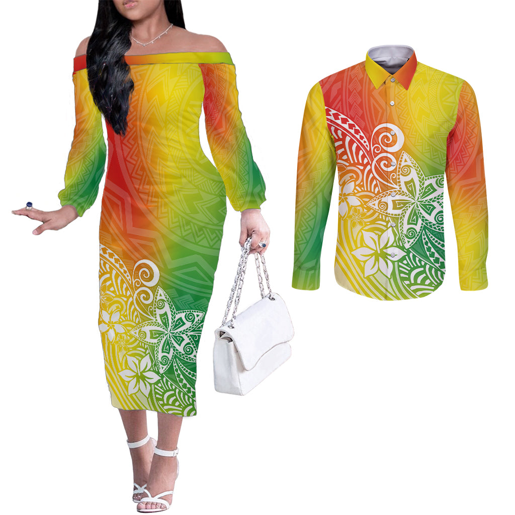 polynesia-couples-matching-off-the-shoulder-long-sleeve-dress-and-long-sleeve-button-shirts-plumeria-reggae-curves