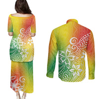 Polynesia Couples Matching Puletasi Dress and Long Sleeve Button Shirts Plumeria Reggae Curves LT7 - Wonder Print Shop