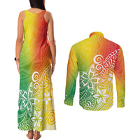 Polynesia Couples Matching Tank Maxi Dress and Long Sleeve Button Shirts Plumeria Reggae Curves LT7 - Wonder Print Shop