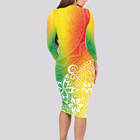Polynesia Long Sleeve Bodycon Dress Plumeria Reggae Curves - Wonder Print Shop